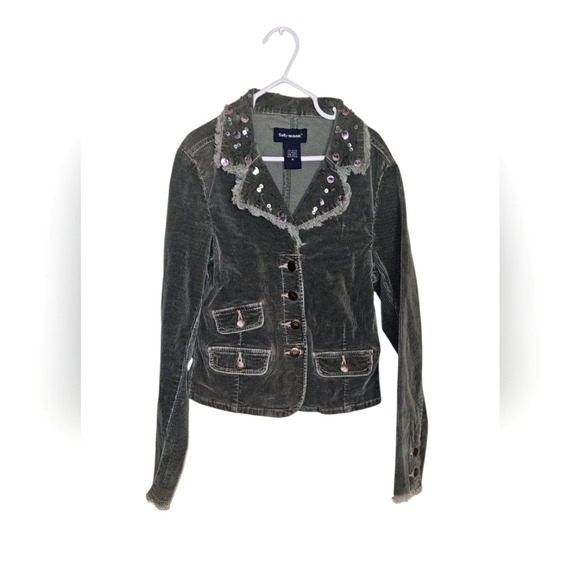 Sally Mack Other - Embellished Corduroy Green Jacket Size Medium 10-12 Girl's